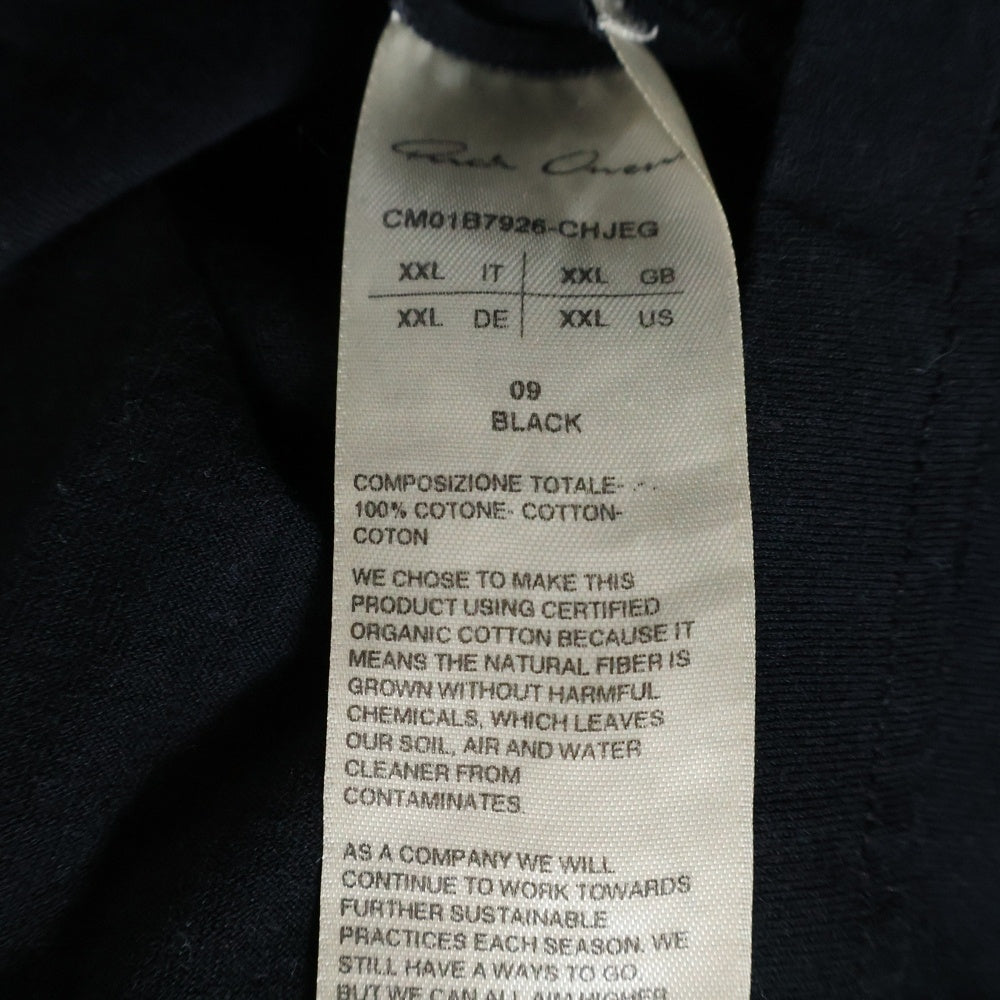 Rick Owens(リックオウエンス) 22SS ×Chanpion TOMMY TEE チャンピオン トミー フロント刺繍半袖Tシャツ カットソー ブラック CM01B7926-CHJEG