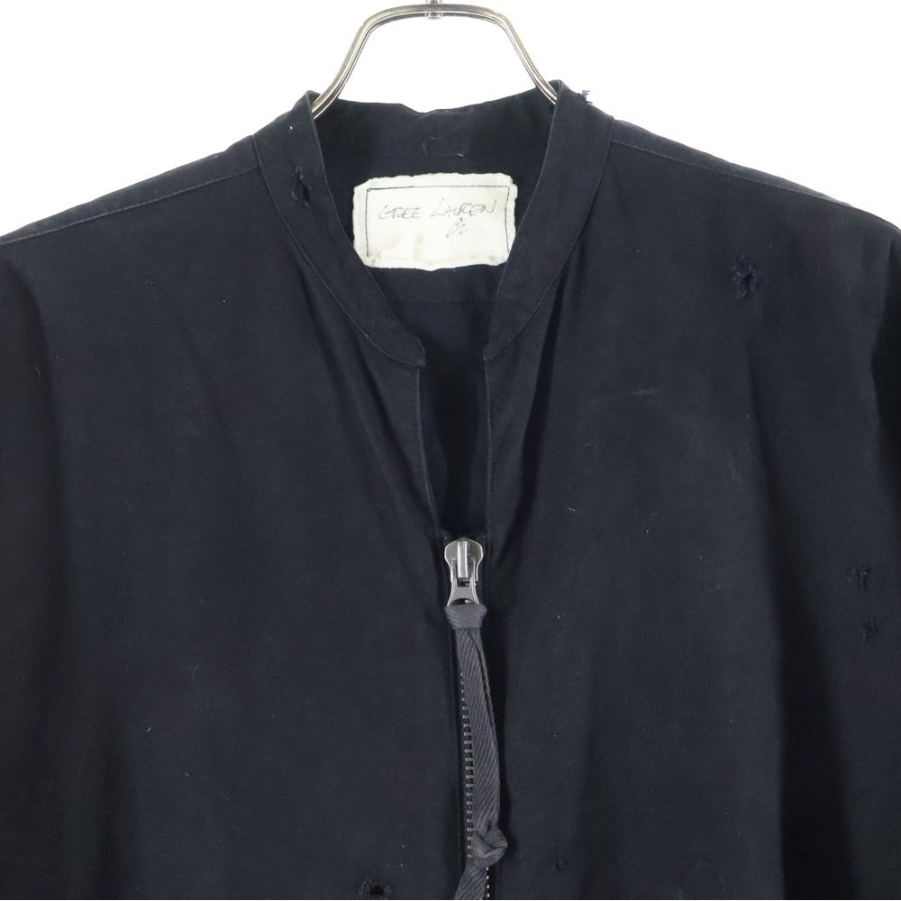 GREG LAUREN(グレッグローレン) TENT ZIP FRONT STUDIO SHIRT テントジップフロントスタジオシャツ ダメージ加工 ブラック
