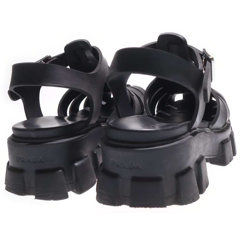 PRADA(プラダ) Monolith Round Toe Sandals モノリス トライアングルロゴ ラバーサンダル シューズ ブラック 1X853M