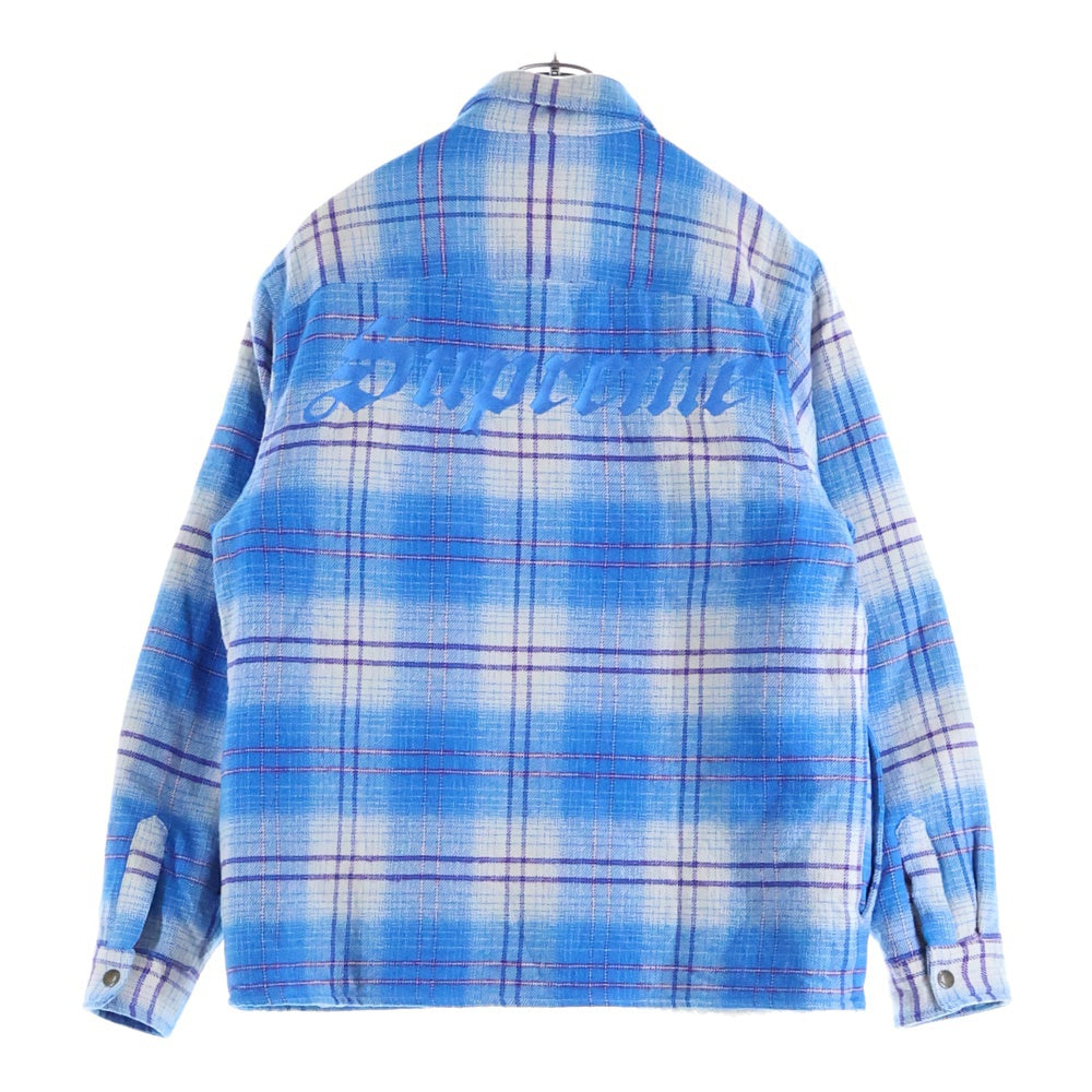 SUPREME(シュプリーム) 23AW Lined Flannel Snap バックロゴ刺繍 裏地ボアフランネル長袖シャツ ブルー調
