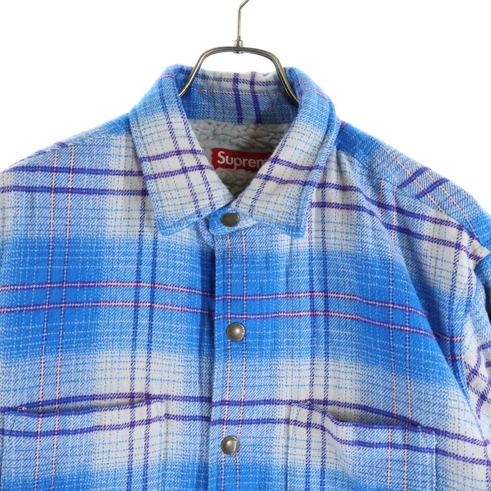 SUPREME(シュプリーム) 23AW Lined Flannel Snap バックロゴ刺繍 裏地ボアフランネル長袖シャツ ブルー調