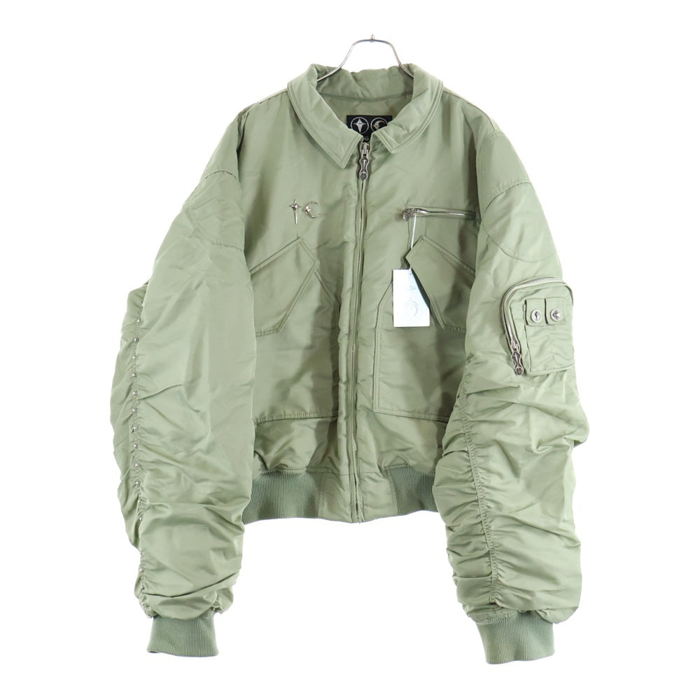 THUG CLUB(サグクラブ) 24AW NYLON STUDDED BOMBER ナイロン スタッズ ブルゾン MA-1 ボンバージャケット カーキ TC24JP1303