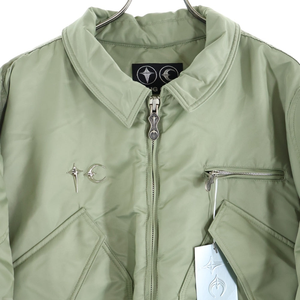THUG CLUB(サグクラブ) 24AW NYLON STUDDED BOMBER ナイロン スタッズ ブルゾン MA-1 ボンバージャケット カーキ TC24JP1303