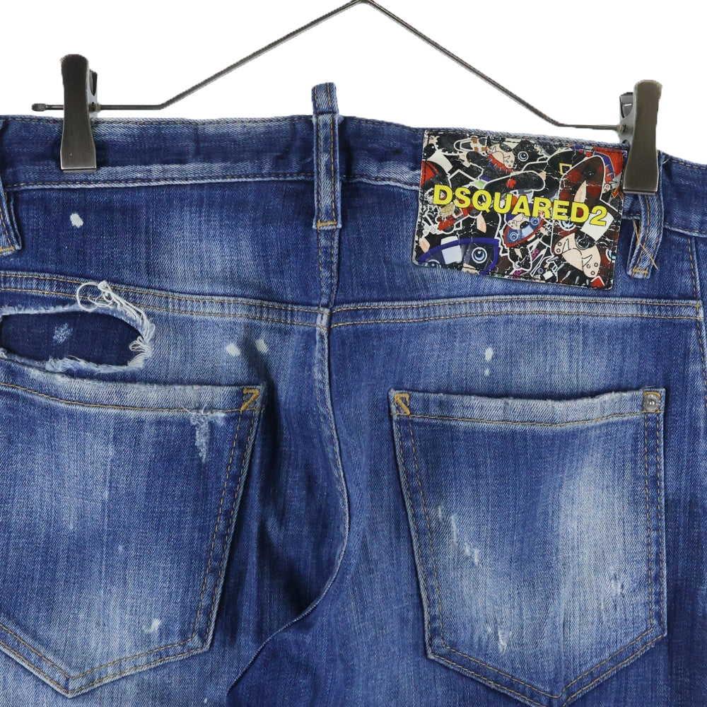 DSQUARED2(ディースクエアード) 19AW Sexy Twist Jean ウォッシュ加工 ボタンフライダメージデニムスキニーパンツ インディゴ S71LB0683 S30342