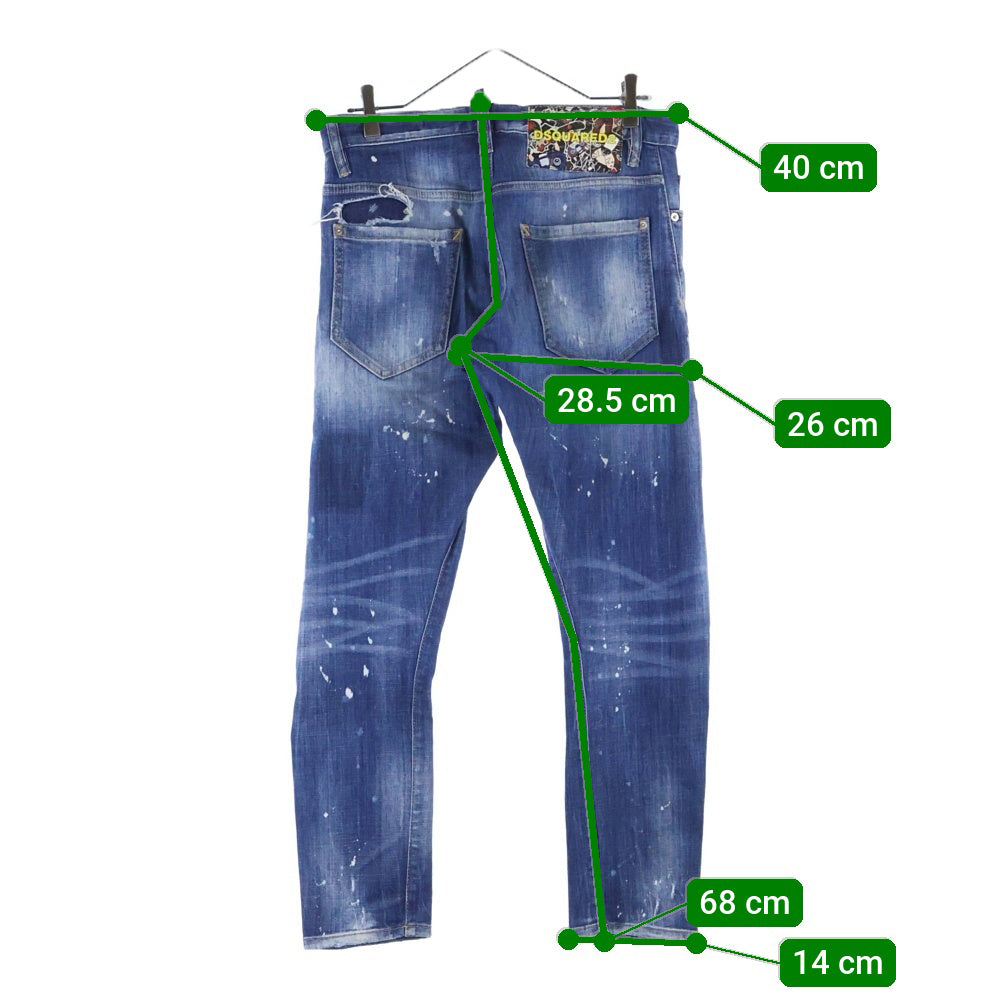DSQUARED2(ディースクエアード) 19AW Sexy Twist Jean ウォッシュ加工 ボタンフライダメージデニムスキニーパンツ インディゴ S71LB0683 S30342
