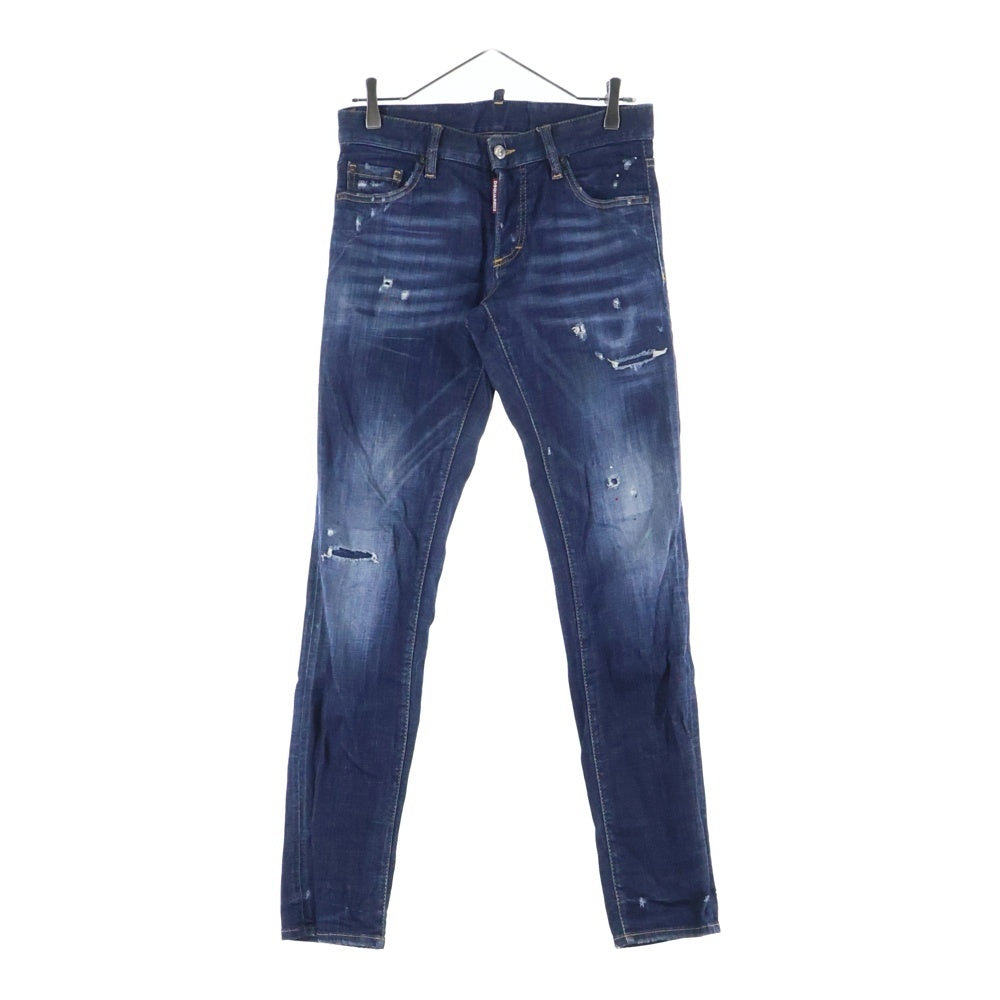 DSQUARED2(ディースクエアード) ボタンフライダメージデニムスキニーパンツ ウォッシュ加工 インディゴ S71LB0364 S30342
