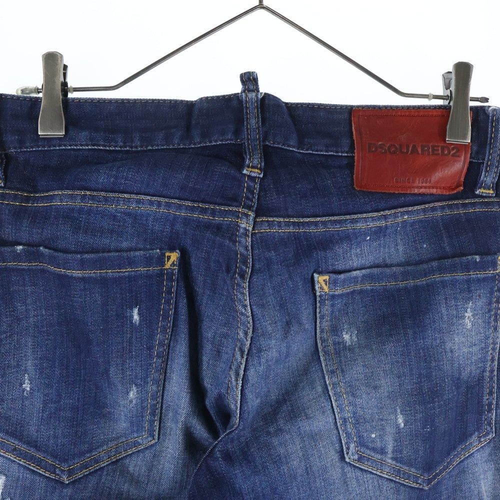 DSQUARED2(ディースクエアード) ボタンフライダメージデニムスキニーパンツ ウォッシュ加工 インディゴ S71LB0364 S30342