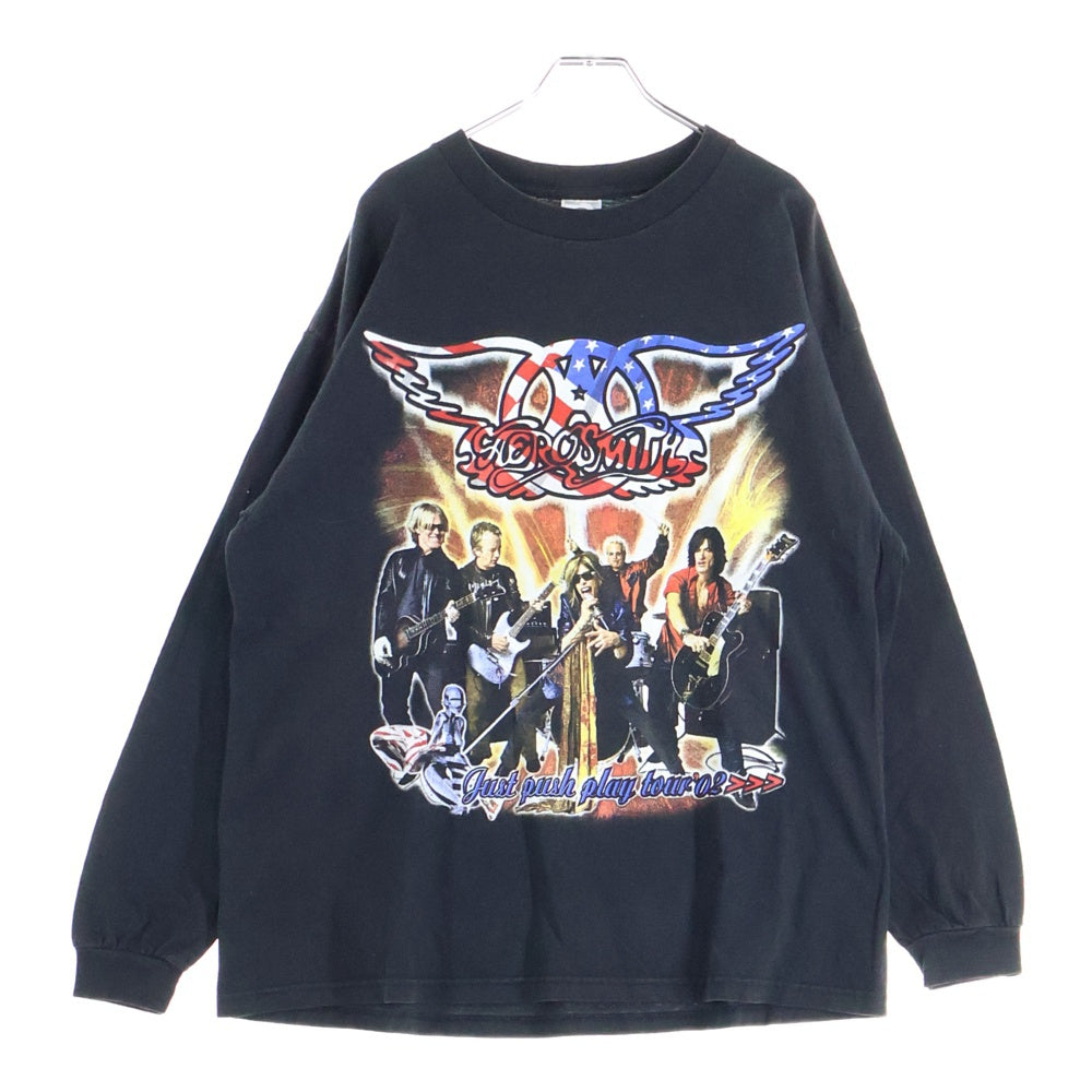 VINTAGE(ヴィンテージ) 00's AERO SMITH 2002 SORAYAMA JUST PUSH PLAY TOUR LS BOOTLEG エアロスミス ソラヤマ 星条旗 ブート 長袖Tシャツ カットソー ブラック