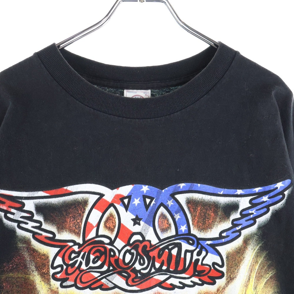 VINTAGE(ヴィンテージ) 00's AERO SMITH 2002 SORAYAMA JUST PUSH PLAY TOUR LS BOOTLEG エアロスミス ソラヤマ 星条旗 ブート 長袖Tシャツ カットソー ブラック