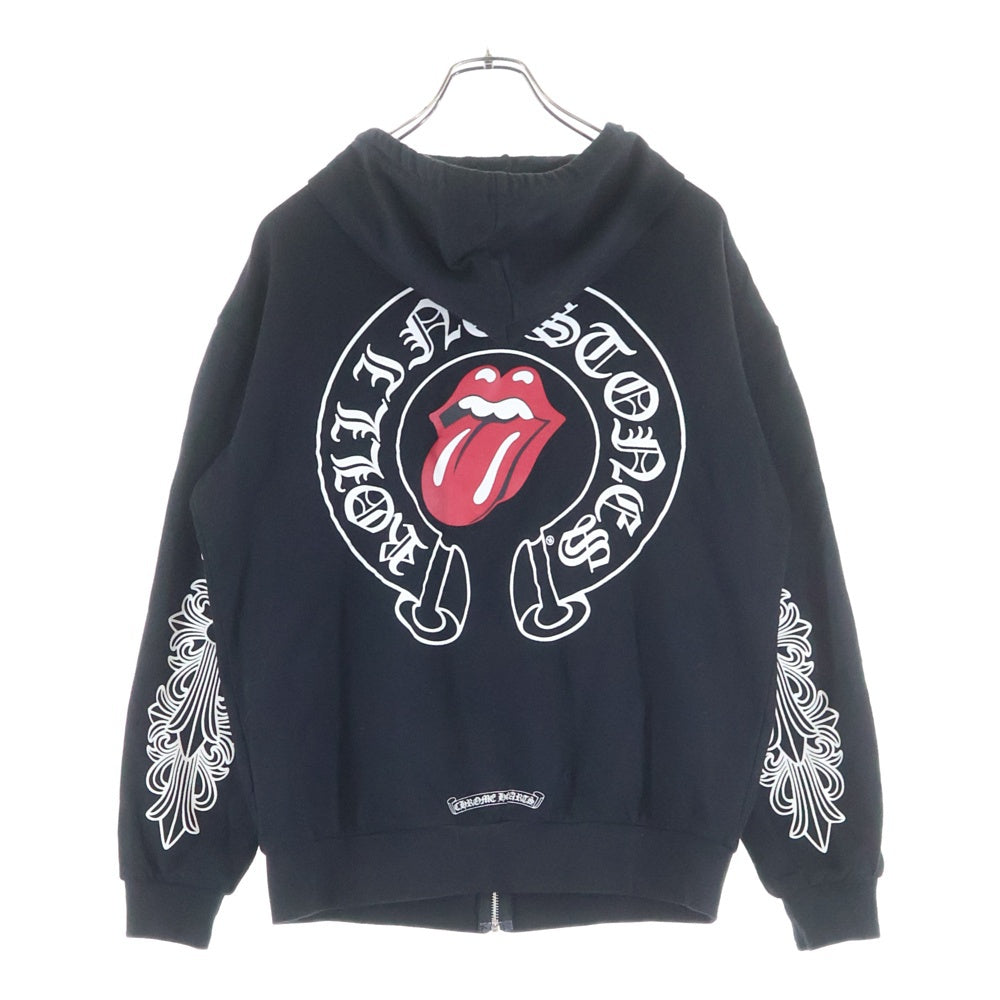 CHROME HEARTS(クロムハーツ) × The Rolling Stones Lip And Tongue Hoodie ローリングストーンズ リップアンドタン ホースシュープリント ジップアップパーカー ブラック