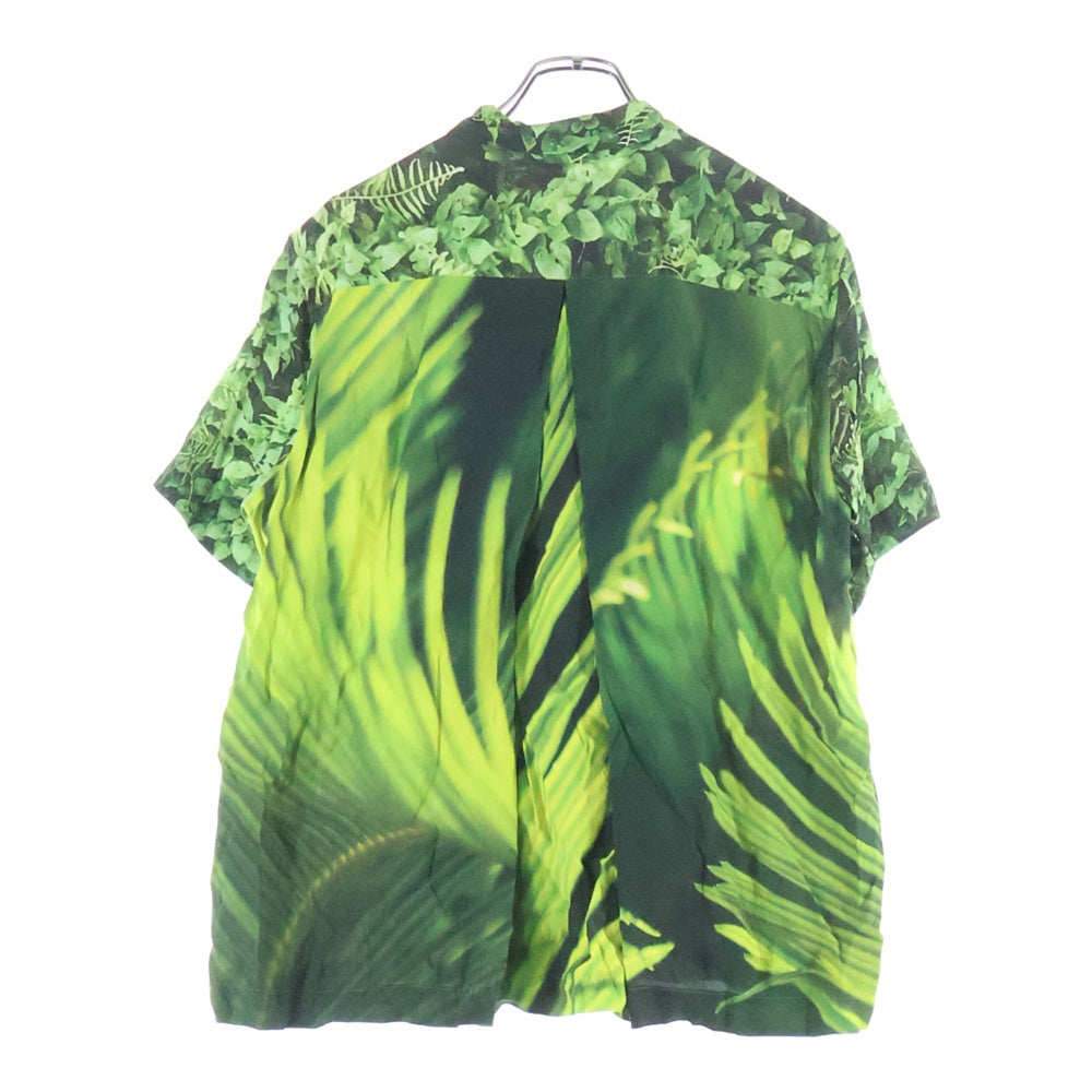 FUMITO GANRYU(フミトガンリュウ) Watteau pleats Hawaiian shirt 総柄デザイン レーヨンハワイアンシャツ 半袖 グリーン FU3-SH-08
