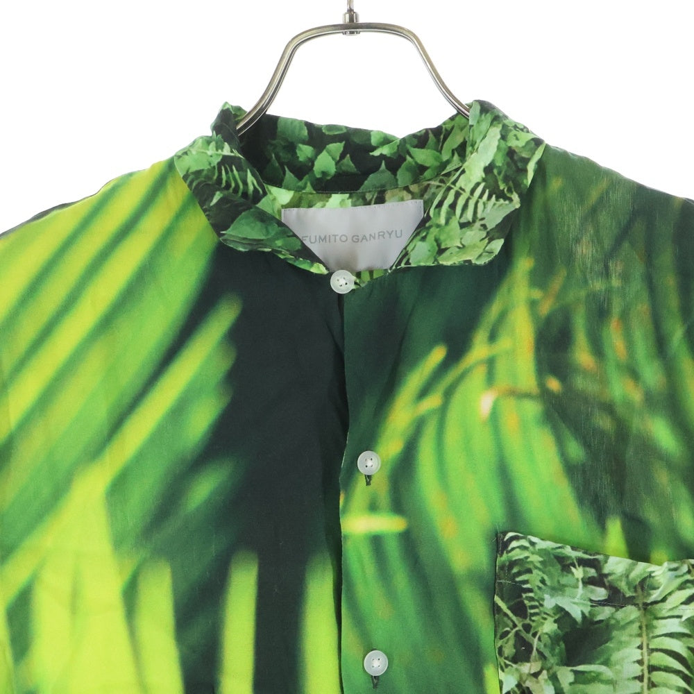 FUMITO GANRYU(フミトガンリュウ) Watteau pleats Hawaiian shirt 総柄デザイン レーヨンハワイアンシャツ 半袖 グリーン FU3-SH-08