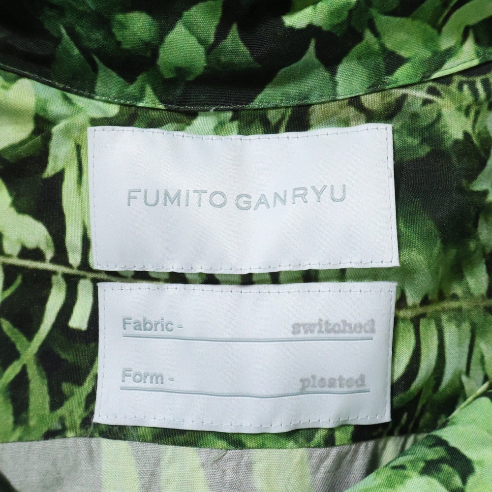 FUMITO GANRYU(フミトガンリュウ) Watteau pleats Hawaiian shirt 総柄デザイン レーヨンハワイアンシャツ 半袖 グリーン FU3-SH-08