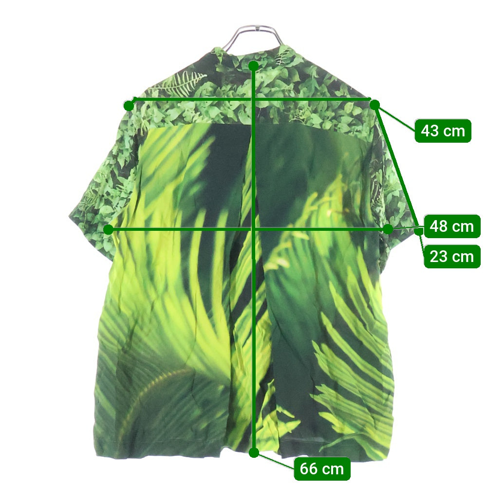 FUMITO GANRYU(フミトガンリュウ) Watteau pleats Hawaiian shirt 総柄デザイン レーヨンハワイアンシャツ 半袖 グリーン FU3-SH-08