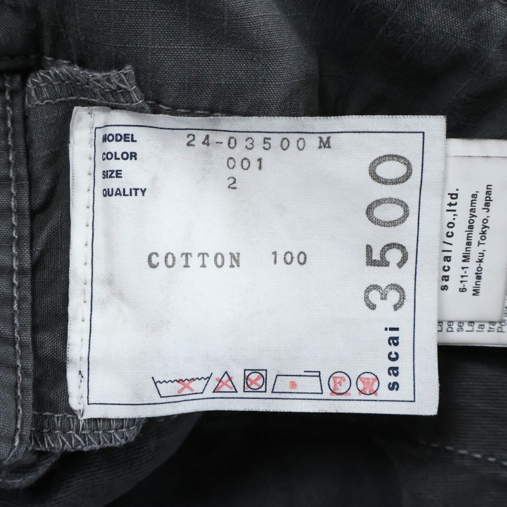 Sacai(サカイ) 24AW Garment Dye Rip Stop Pants ガーメントダイ リップストップカーゴパンツ トラウザー グレー 24-03500M