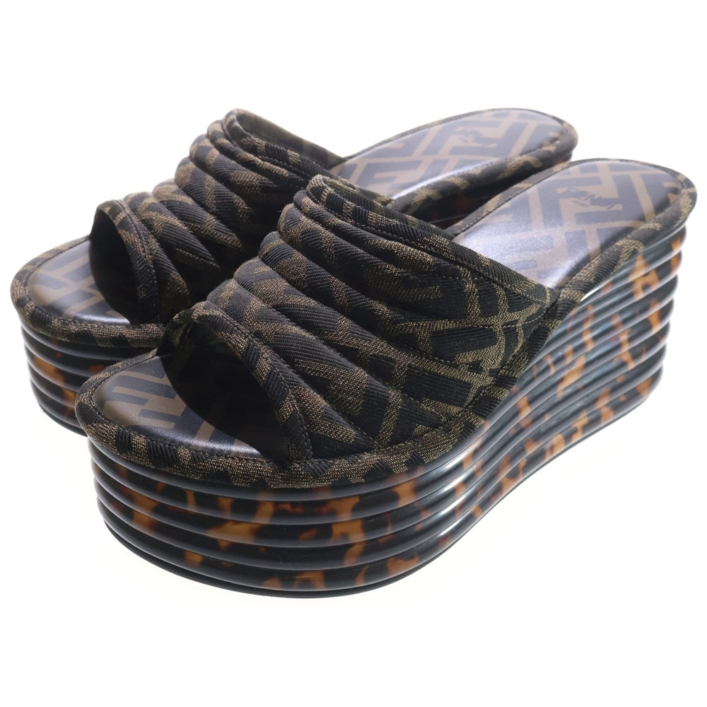 FENDI(フェンディ) ズッカ柄 ラバー コットン 厚底サンダル ブラウン レディース