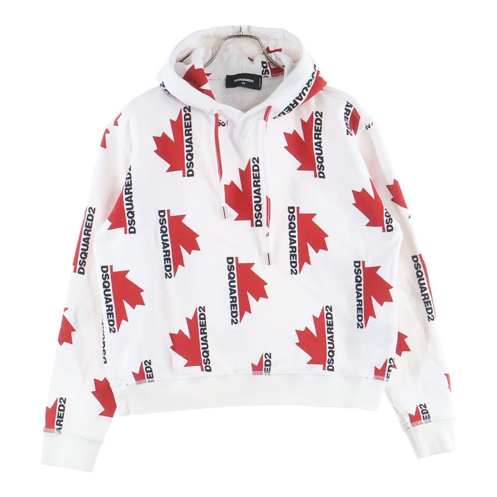 DSQUARED2(ディースクエアード) 総柄ハーフカナダロゴ フーディー プルオーバーパーカー ホワイト/レッド S75GU0279 S25449