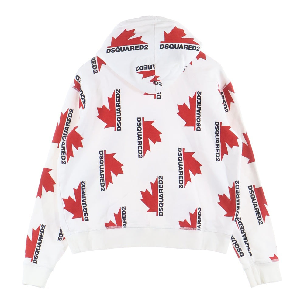 DSQUARED2(ディースクエアード) 総柄ハーフカナダロゴ フーディー プルオーバーパーカー ホワイト/レッド S75GU0279 S25449