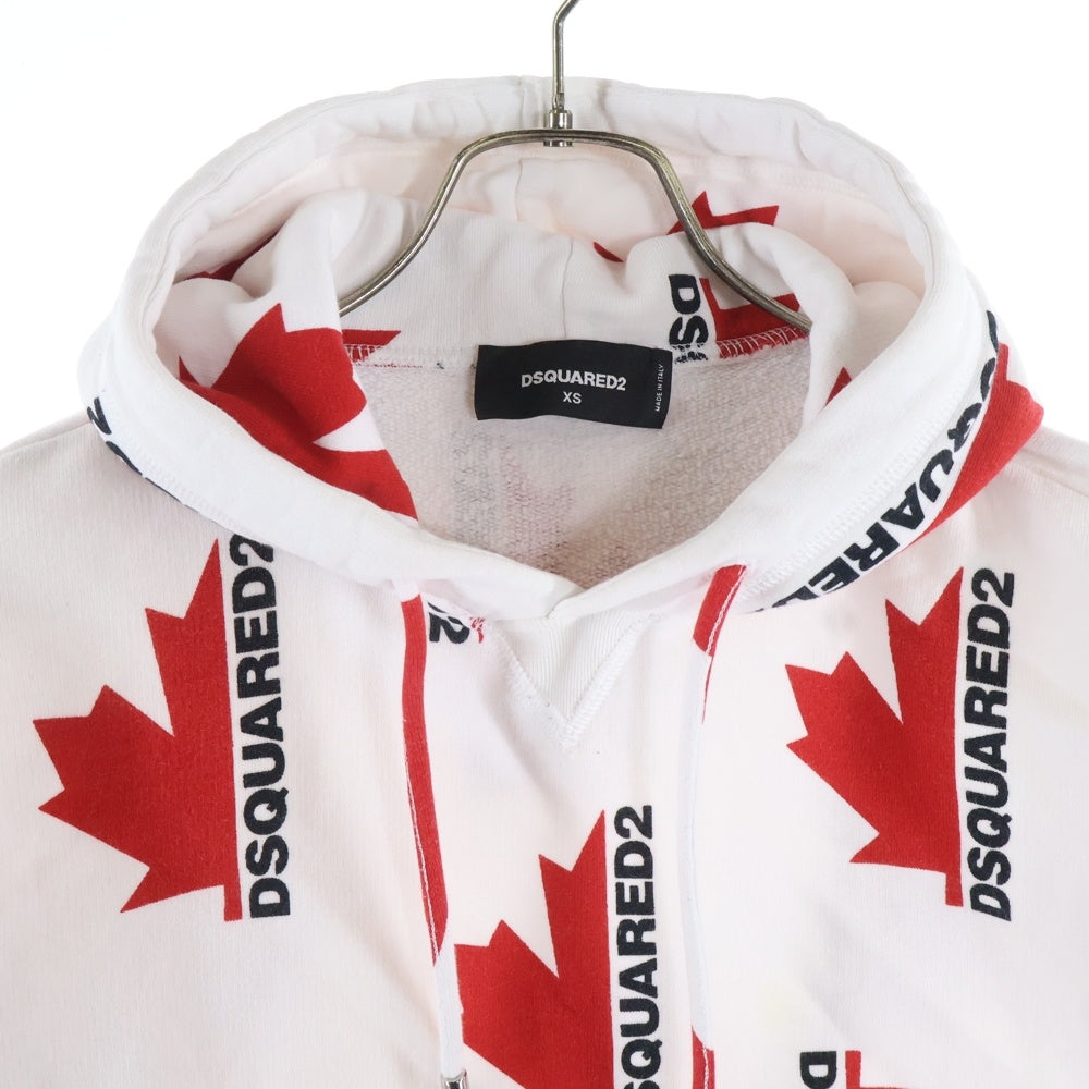 DSQUARED2(ディースクエアード) 総柄ハーフカナダロゴ フーディー プルオーバーパーカー ホワイト/レッド S75GU0279 S25449