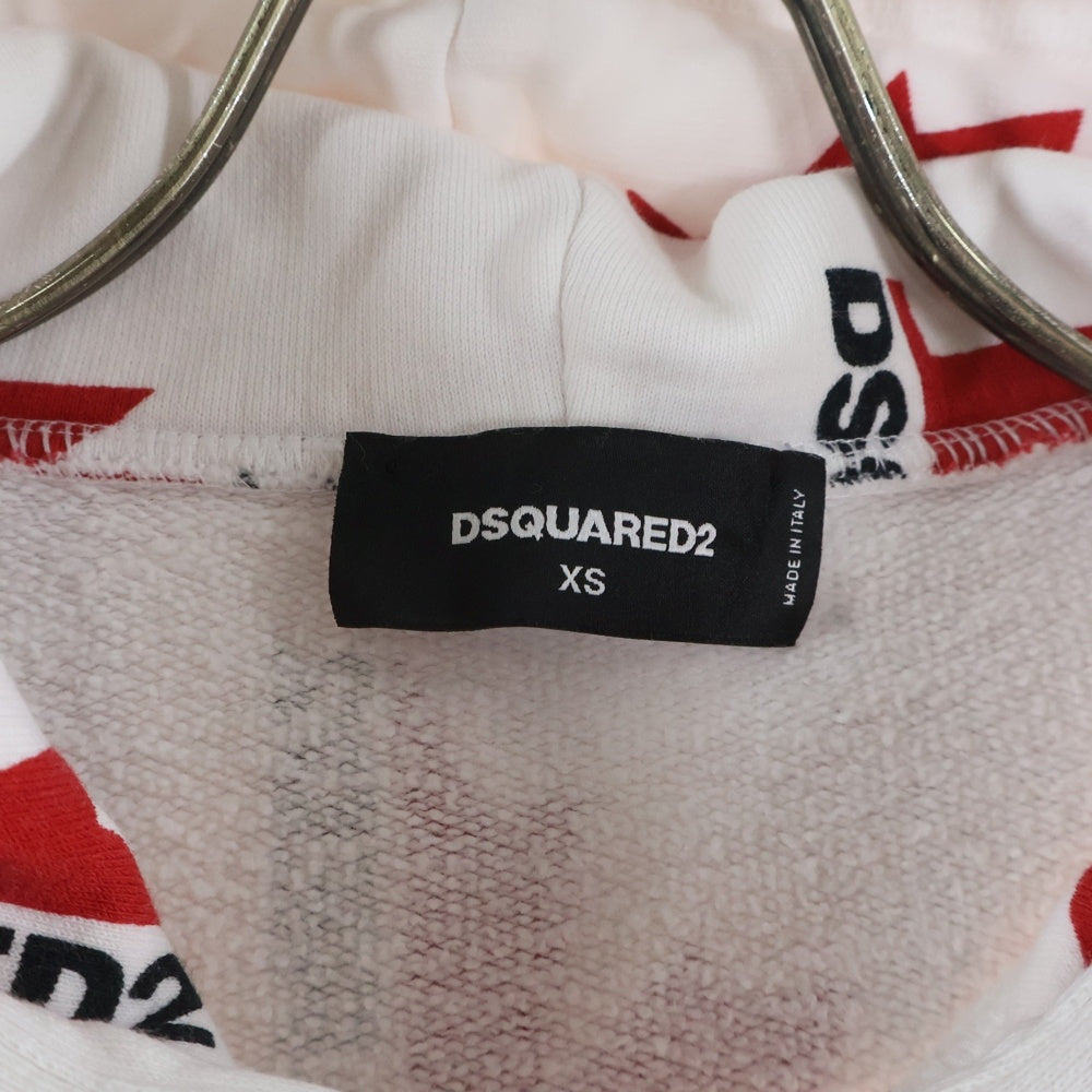 DSQUARED2(ディースクエアード) 総柄ハーフカナダロゴ フーディー プルオーバーパーカー ホワイト/レッド S75GU0279 S25449