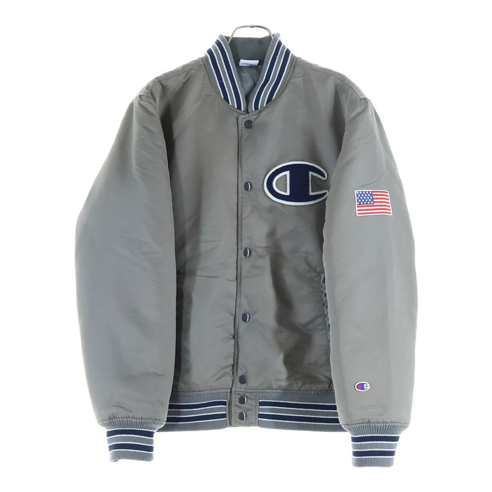 CHAMPION(チャンピオン) ロゴ刺繍 ナイロン スタジアムジャケット ベースボールジャケット グレー C3-L614