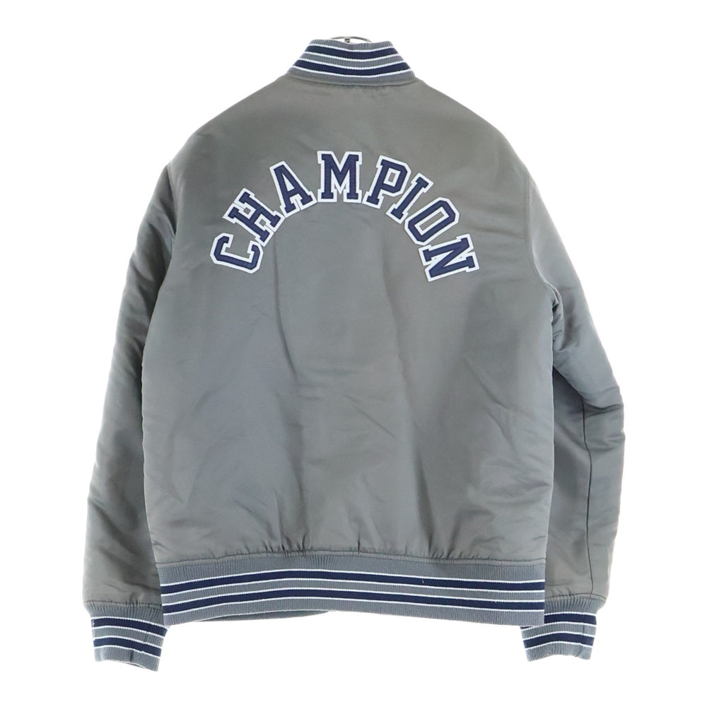 CHAMPION(チャンピオン) ロゴ刺繍 ナイロン スタジアムジャケット ベースボールジャケット グレー C3-L614