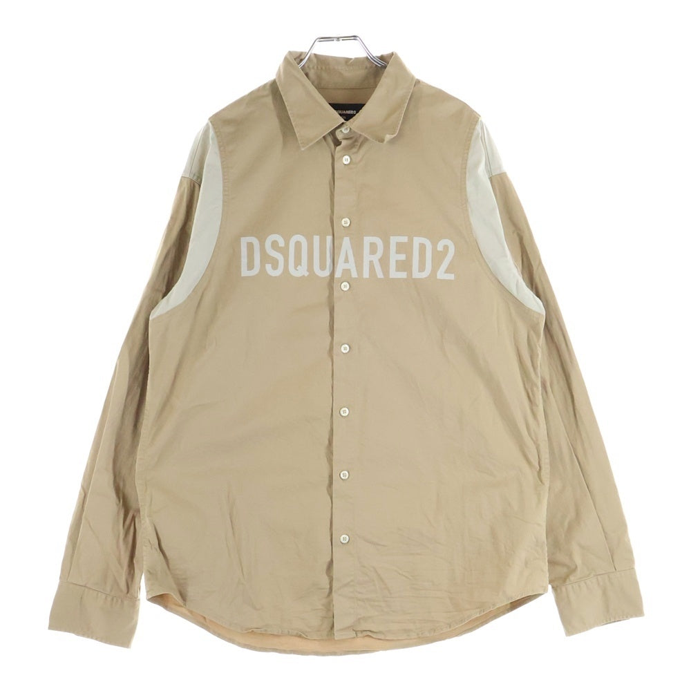 DSQUARED2(ディースクエアード) フロントロゴプリントバイカラー長袖シャツ ベージュ S74DM0792 S35175