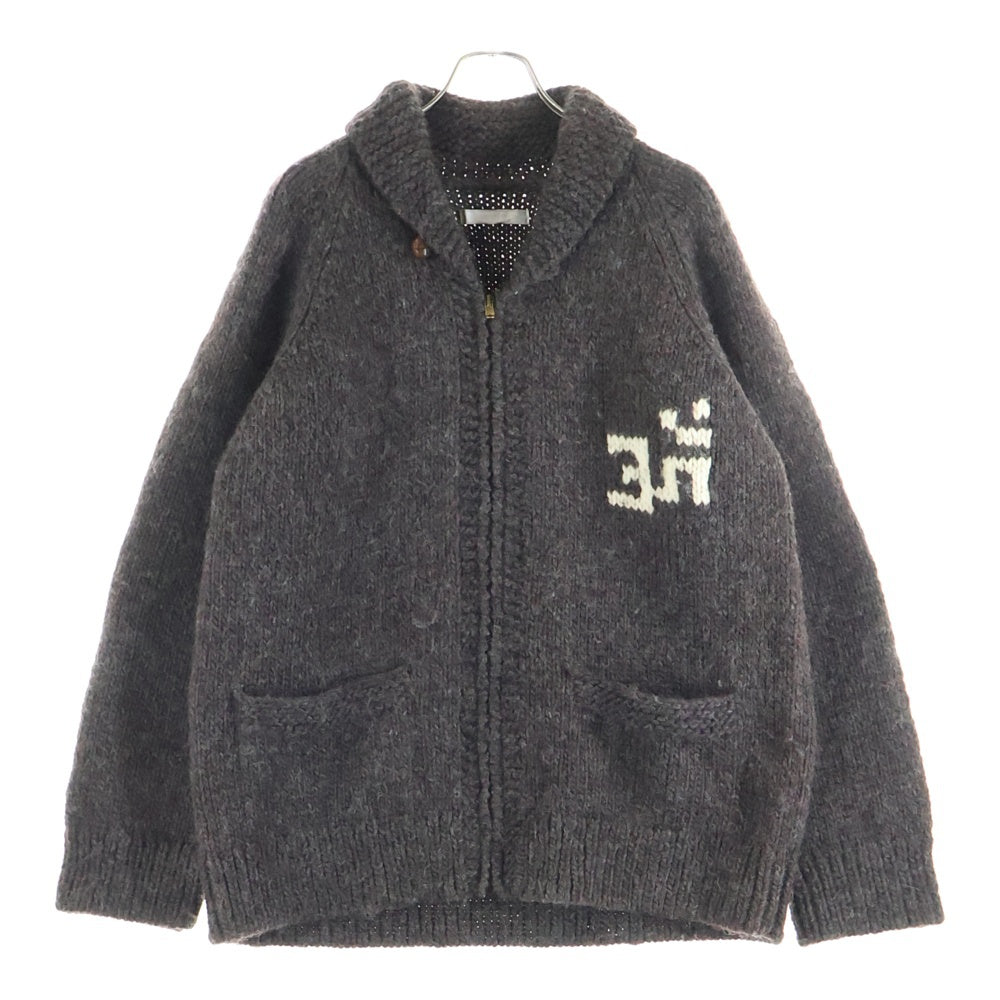 NUMBER (N)INE(ナンバーナイン) 02AW ジョージ期 デザイン刺繍 カウチンニット ダークグレー/ホワイト