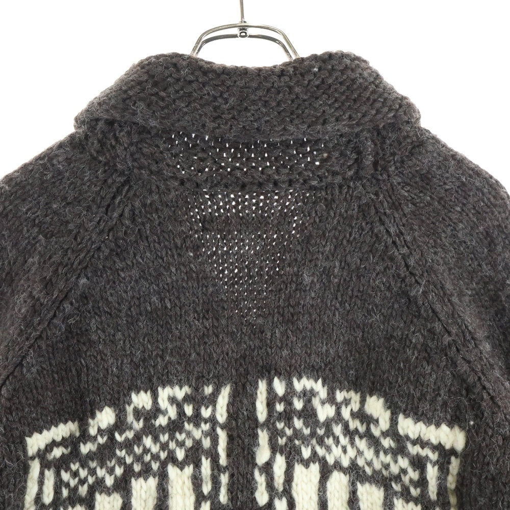 NUMBER (N)INE(ナンバーナイン) 02AW ジョージ期 デザイン刺繍 カウチンニット ダークグレー/ホワイト