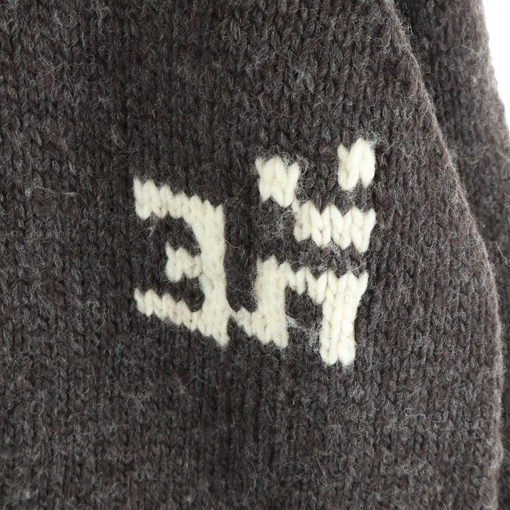 NUMBER (N)INE(ナンバーナイン) 02AW ジョージ期 デザイン刺繍 カウチンニット ダークグレー/ホワイト