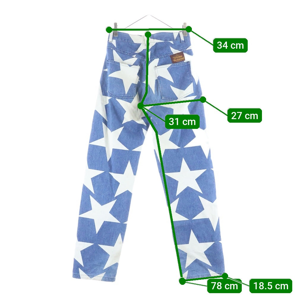 Vivienne Westwood(ヴィヴィアンウエストウッド) 80s スターデニムパンツ 茶タグ 総柄 インディゴ
