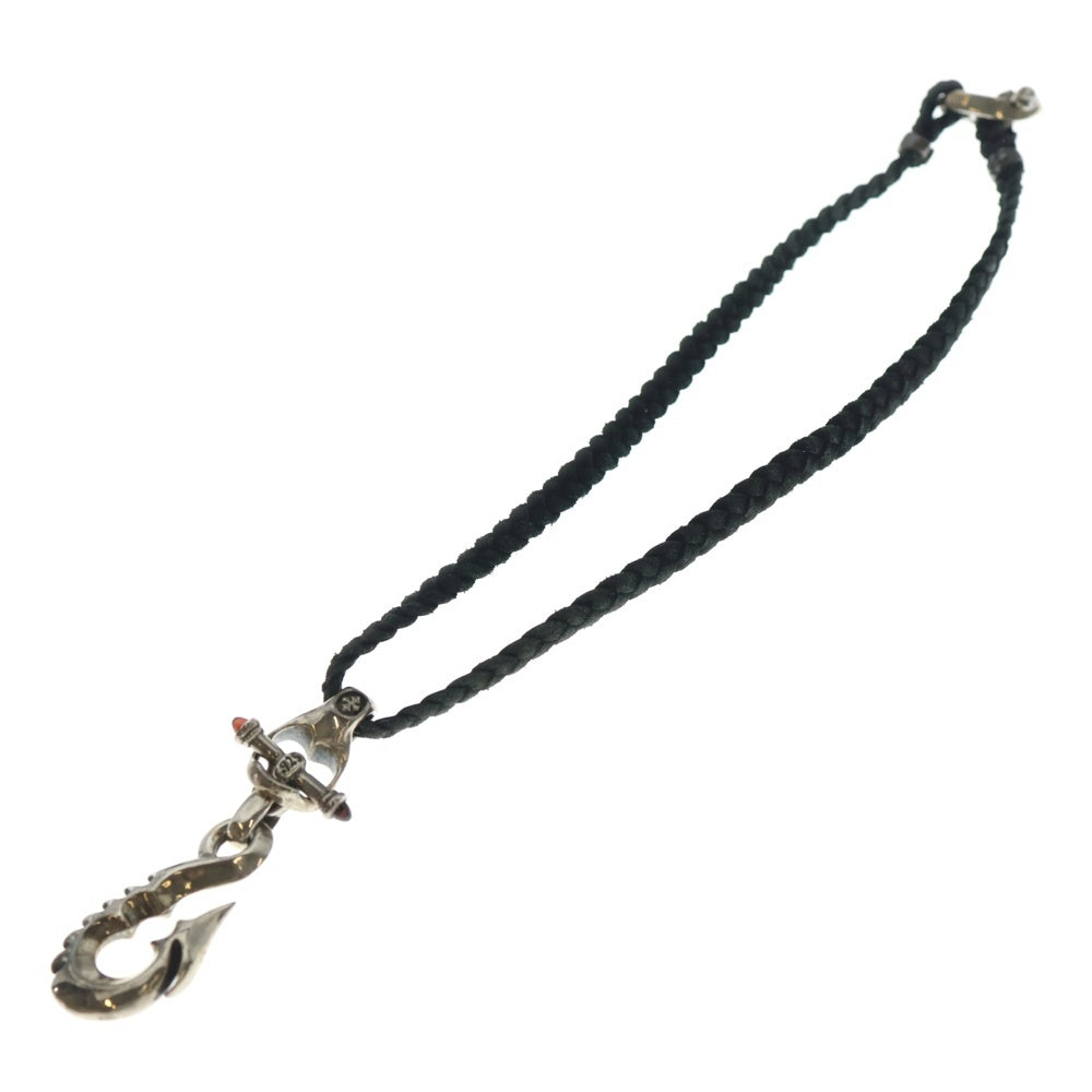 Bill Wall Leather/BWL(ビルウォールレザー) LG FISH HOOK WITH C CROSS LEATHER BREAIDED ラージフィッシュフック/レザーブレードセット ネックレス シルバー/ブラック