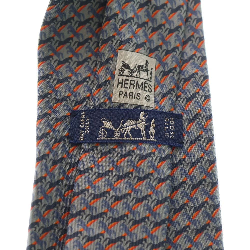 HERMES(エルメス) 総柄ロゴ ホース シルク ネクタイ アクセサリー グレー