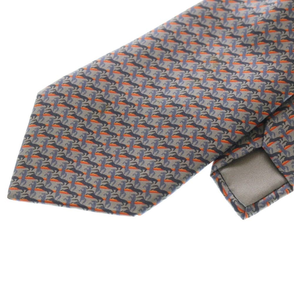 HERMES(エルメス) 総柄ロゴ ホース シルク ネクタイ アクセサリー グレー