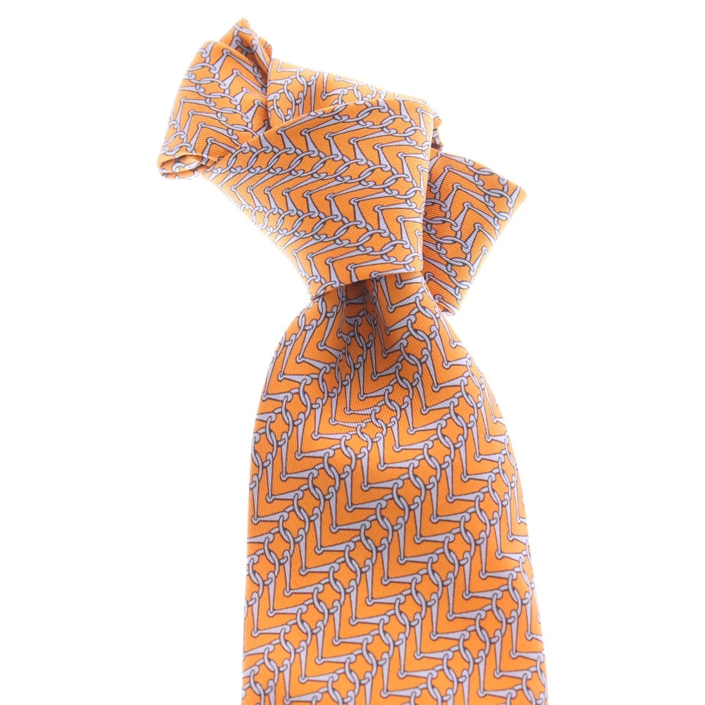 HERMES(エルメス) 総柄ロゴ シルク ネクタイ アクセサリー オレンジ