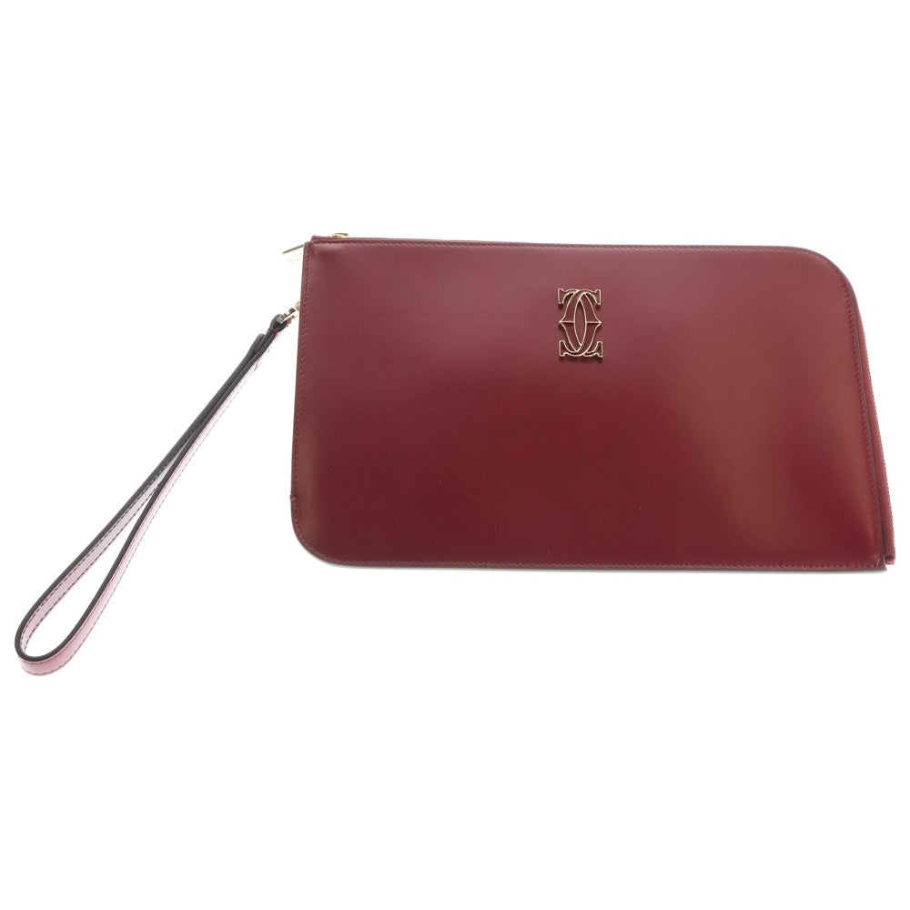 Cartier(カルティエ) ドゥーブルC ドゥ カルティエ フラップ付き クラッチバック ハンドバッグ ボルドー