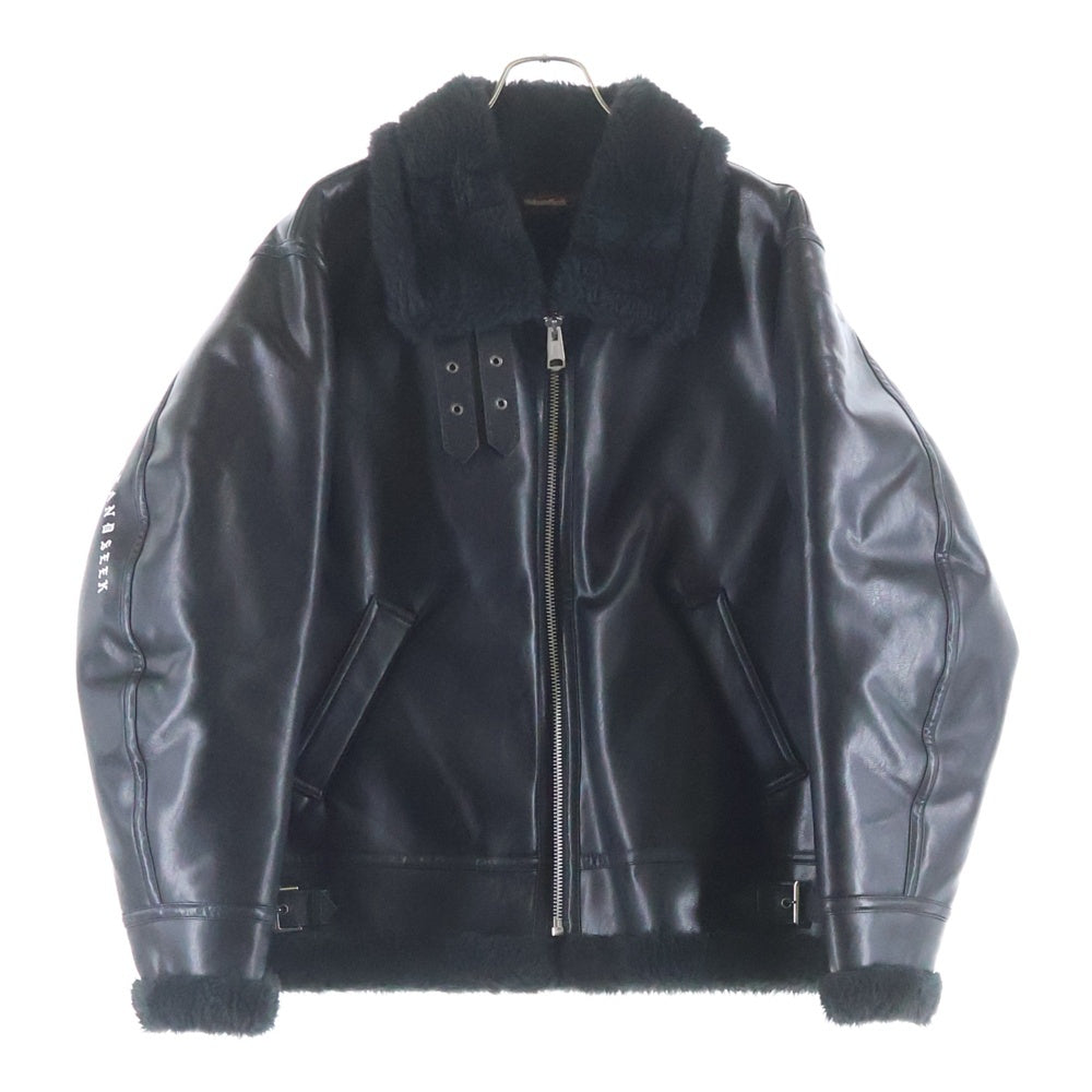 Hideandseek(ハイドアンドシーク) 24AW B-3 Jacket フェイク レザー ムートン ジップアップ フライト ジャケット ブラック HJ-120124