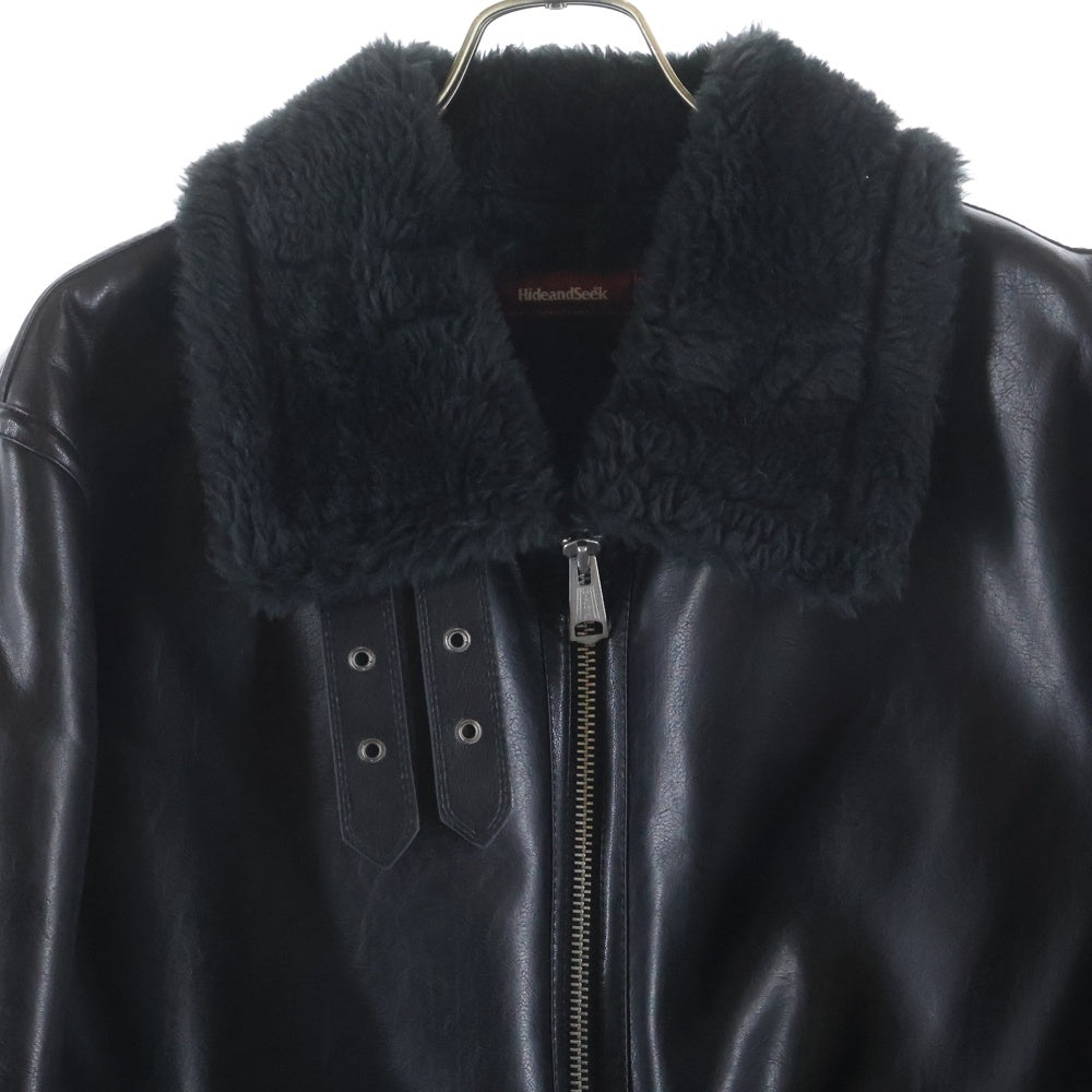 Hideandseek(ハイドアンドシーク) 24AW B-3 Jacket フェイク レザー ムートン ジップアップ フライト ジャケット ブラック HJ-120124