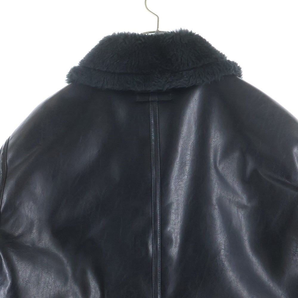 Hideandseek(ハイドアンドシーク) 24AW B-3 Jacket フェイク レザー ムートン ジップアップ フライト ジャケット ブラック HJ-120124