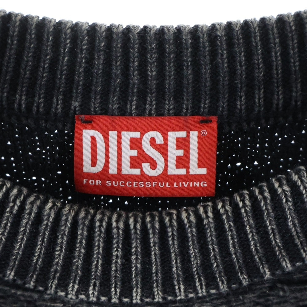 DIESEL(ディーゼル) K-FJORDI-ROUND ダメージ加工クルーネックニット セーター ブラック A21876