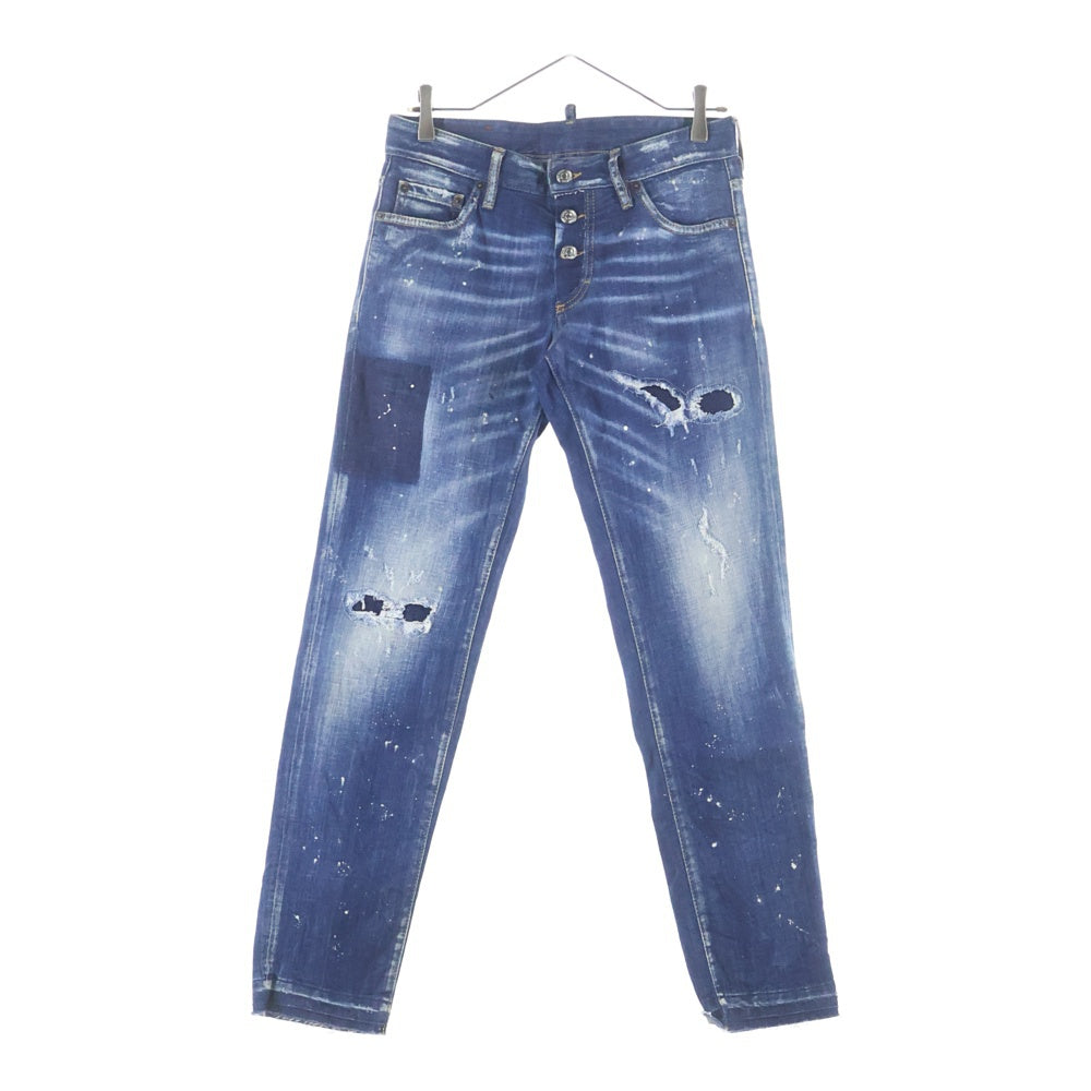 DSQUARED2(ディースクエアード) ボタンフライジーンズ ダメージデニムスキニーパンツ インディゴ S74LB1163