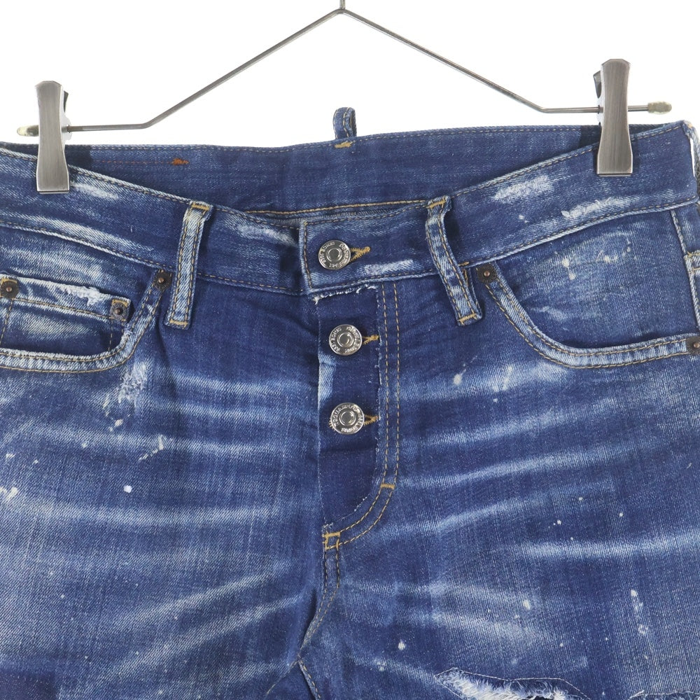 DSQUARED2(ディースクエアード) ボタンフライジーンズ ダメージデニムスキニーパンツ インディゴ S74LB1163