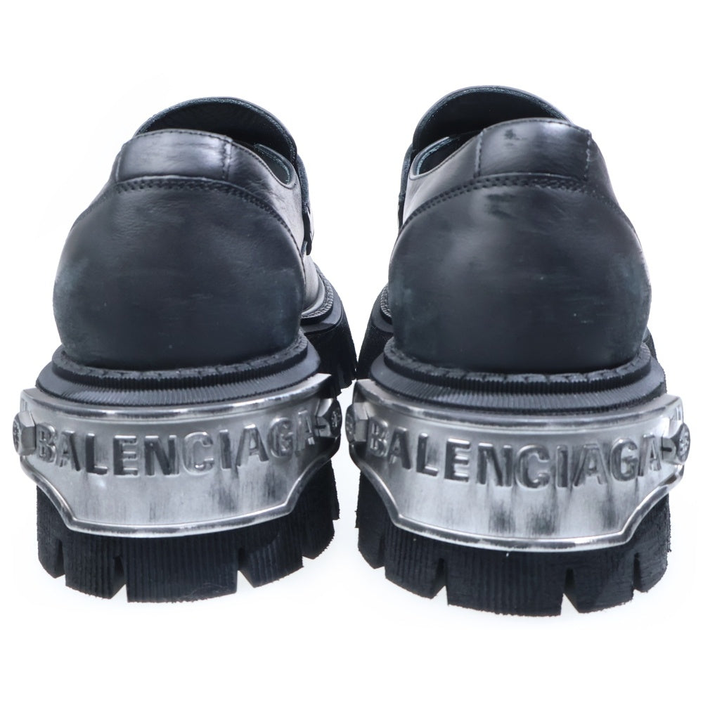 BALENCIAGA(バレンシアガ) TRACTOR LOAFER HARDCROCS プレート付き/ダメージ加工 トラクターローファー レザーシューズ ブラック/シルバー 825735