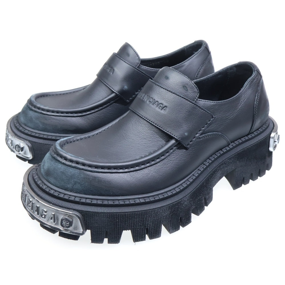 BALENCIAGA(バレンシアガ) TRACTOR LOAFER HARDCROCS プレート付き/ダメージ加工 トラクターローファー レザーシューズ ブラック/シルバー 825735
