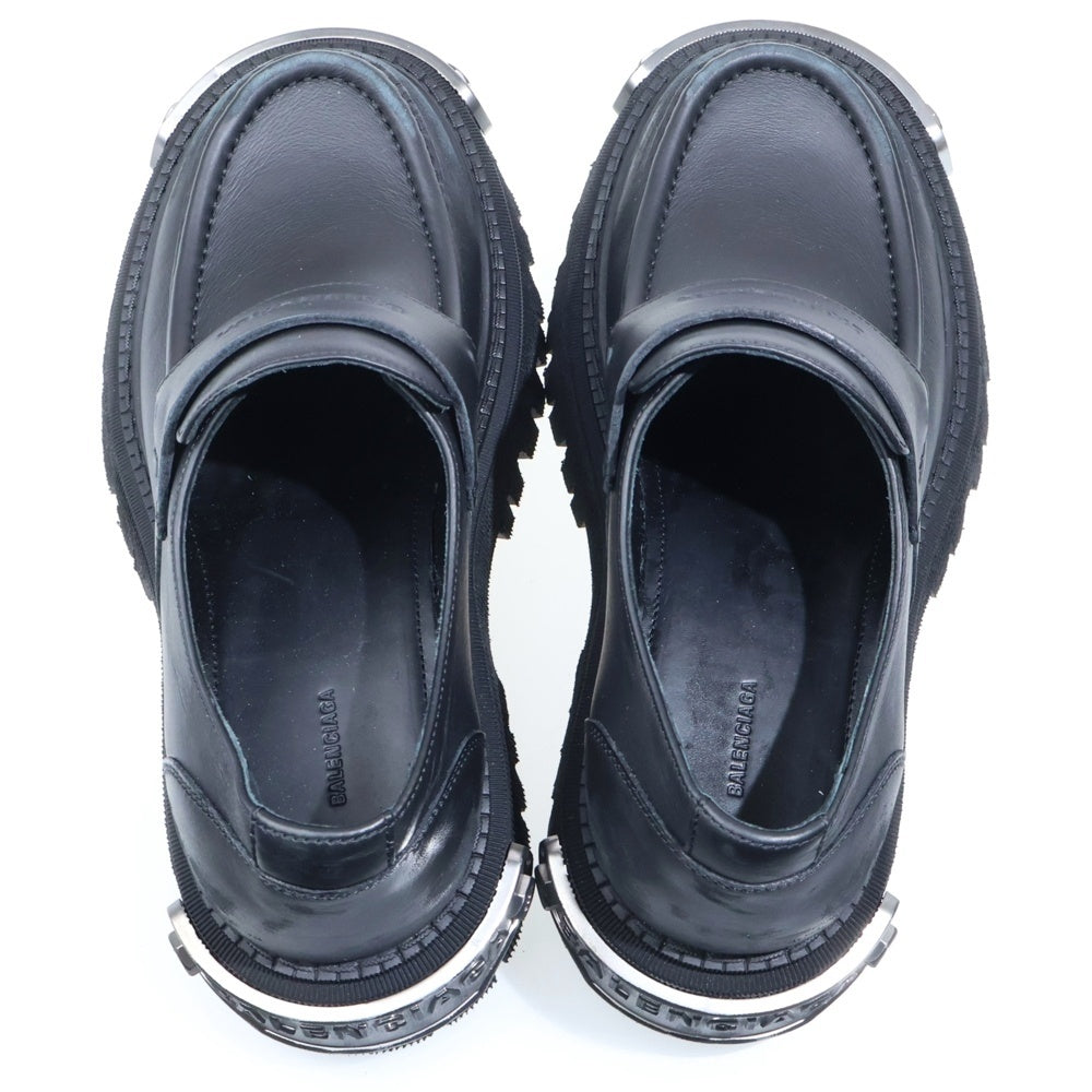 BALENCIAGA(バレンシアガ) TRACTOR LOAFER HARDCROCS プレート付き/ダメージ加工 トラクターローファー レザーシューズ ブラック/シルバー 825735
