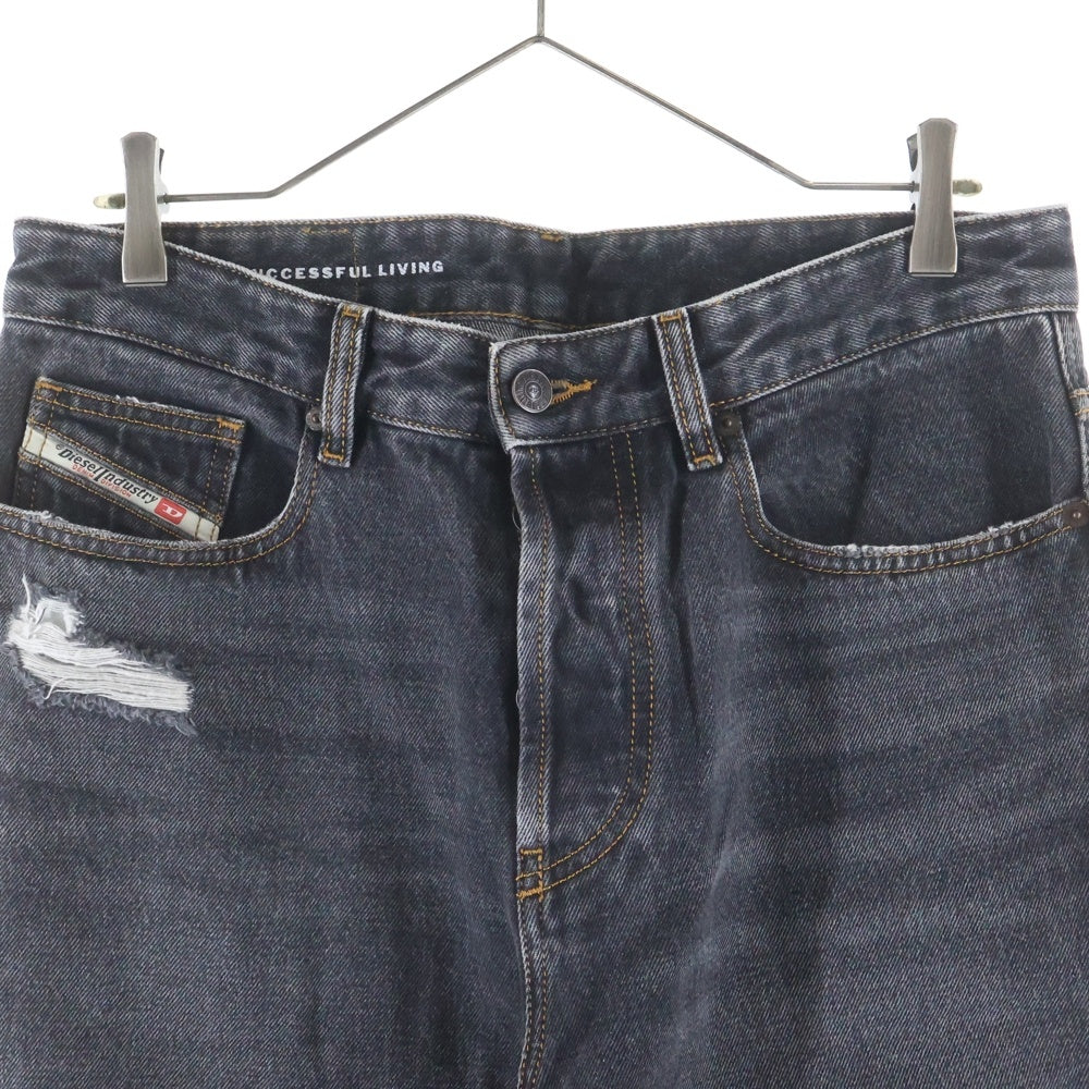 DIESEL(ディーゼル) D-RISE ダメージ加工 バギーデニムパンツ ブラック A06371