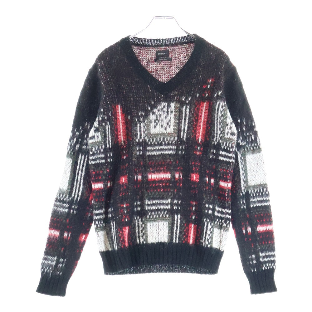 DIESEL(ディーゼル) モヘヤ チェック柄 ニット セーター ブラック