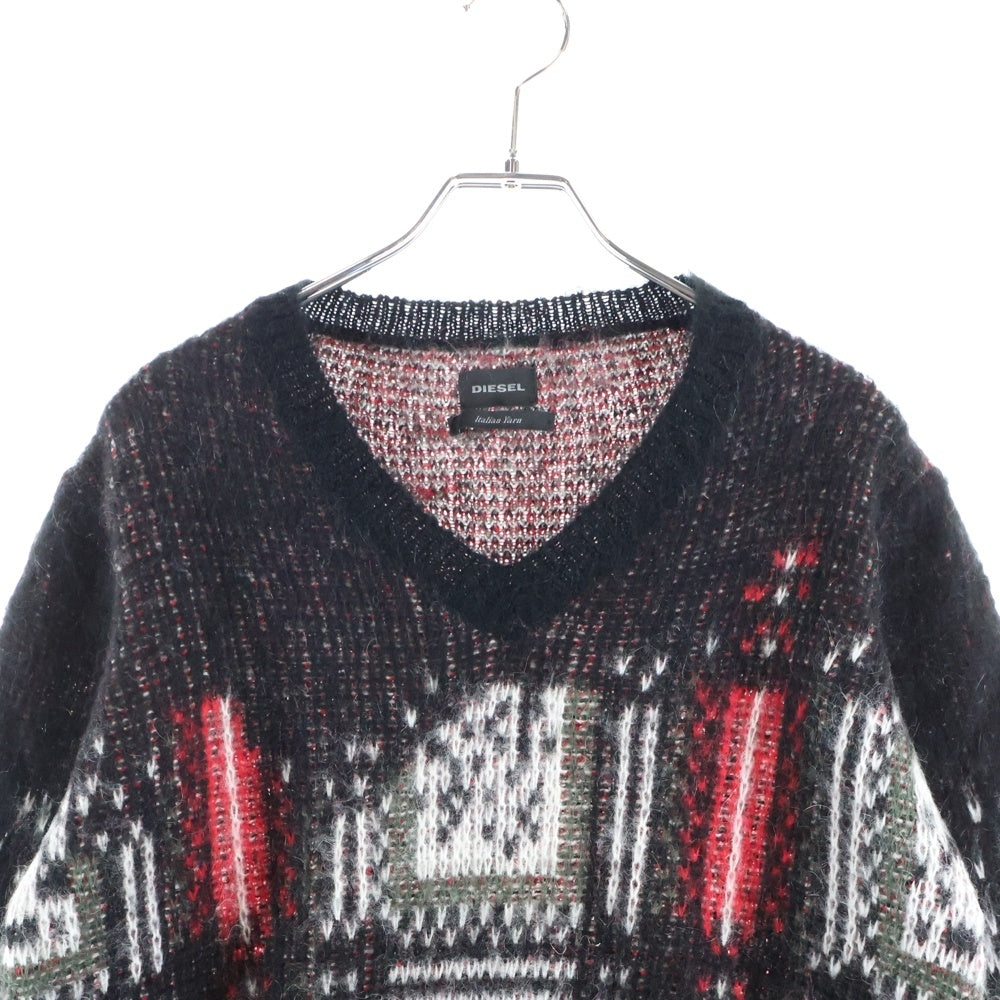 DIESEL(ディーゼル) モヘヤ チェック柄 ニット セーター ブラック