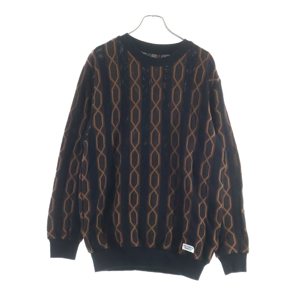 WACKO MARIA(ワコマリア) 24SS STRIPED JACQUARD KNIT SWEATER ストライプジャガードニット クルーネックセーター 厚手 ブラック/ブラウン