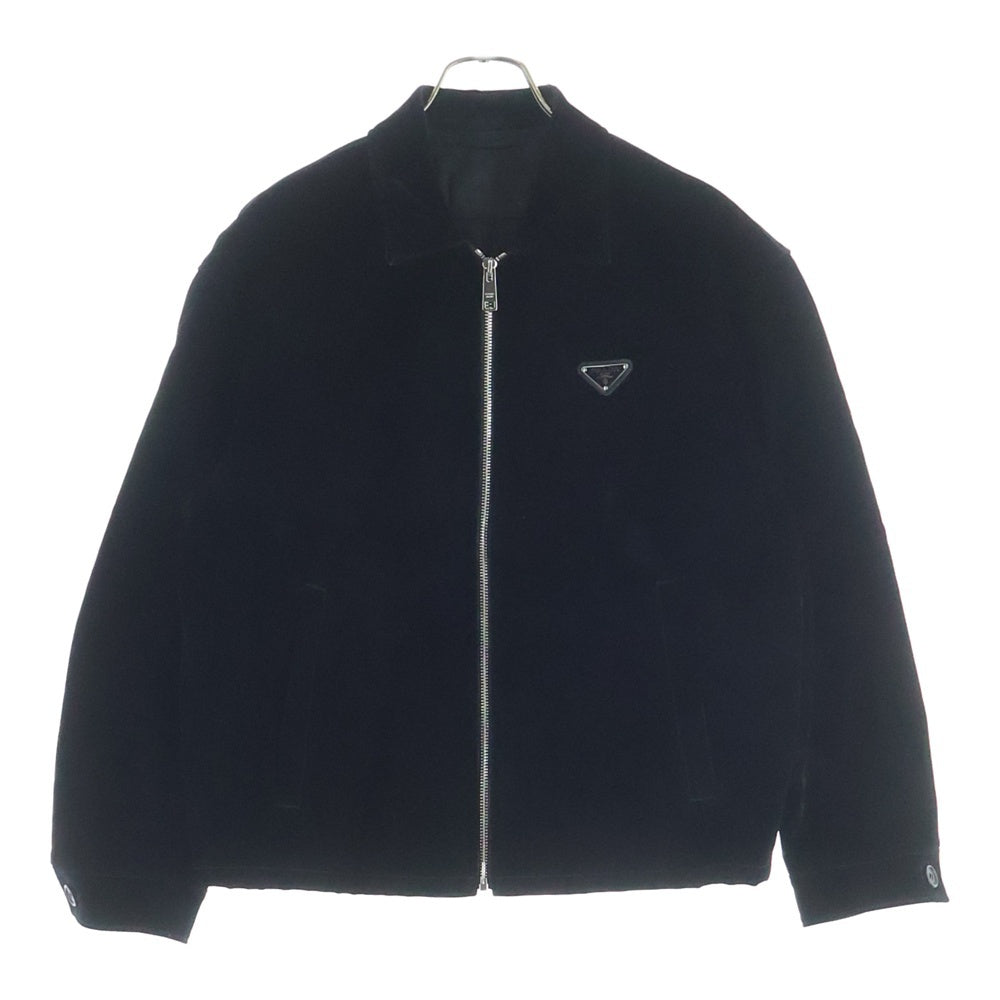 PRADA(プラダ) トライアングルロゴ コットンベルベット ブルゾン ジャケット ブラック SGB999 S221 12HO